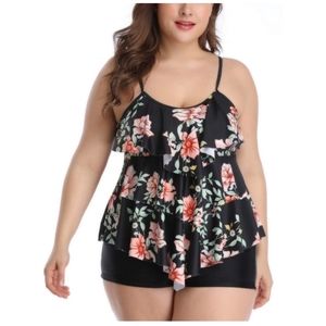 B2prity Women Tankini Set Plus Size Swimwear Flounce Printed Two Piece Swimsuits